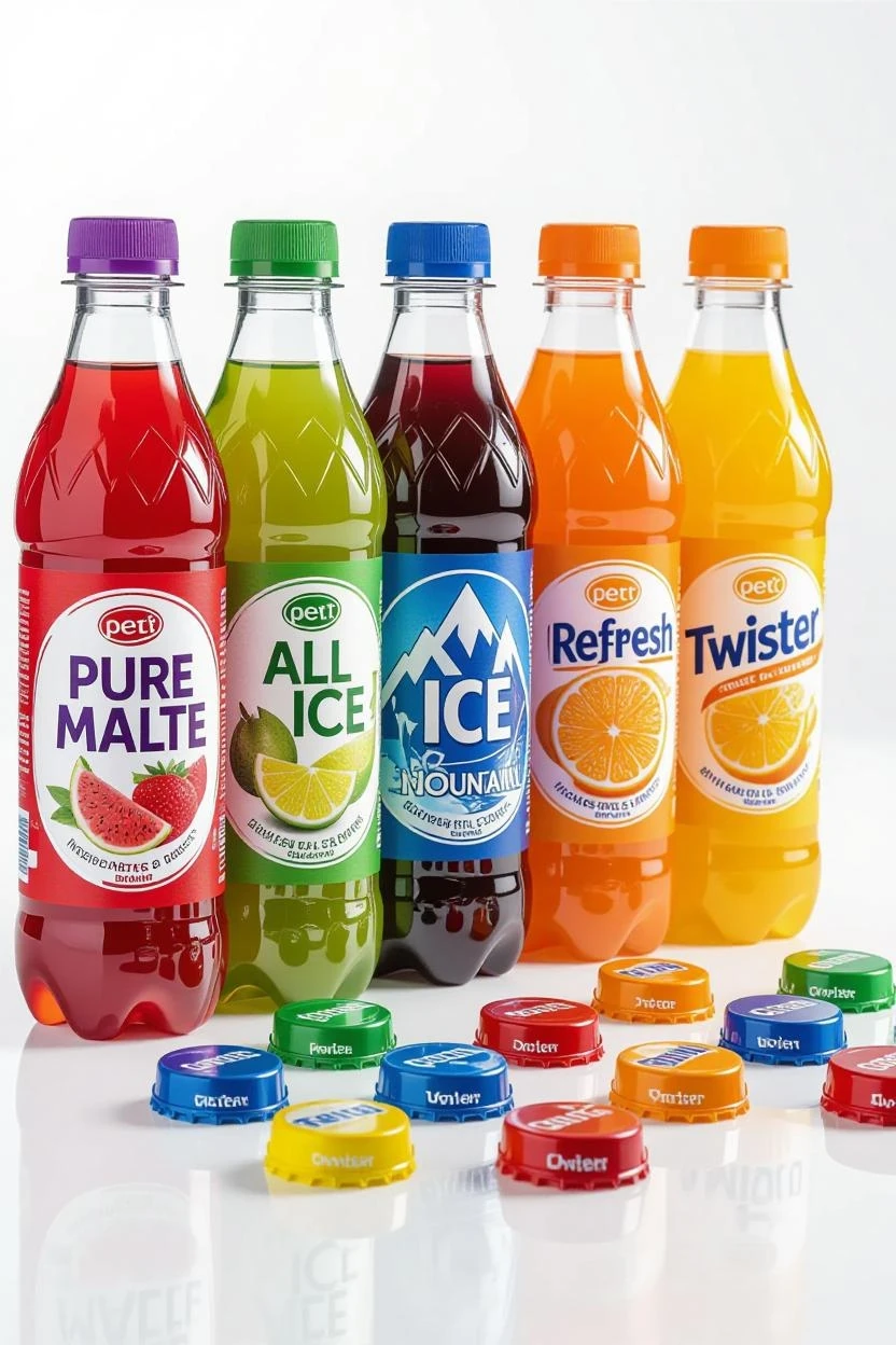 Garrafas de suco com tampas PET coloridas